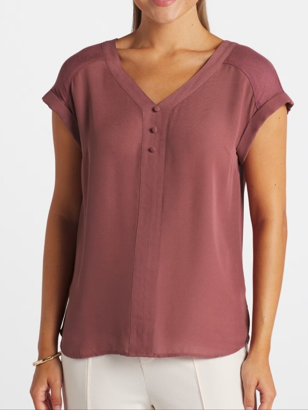 Fortune + Ivy V-Neck Cap Sleeve Blouse Relaxed Fit, Size L